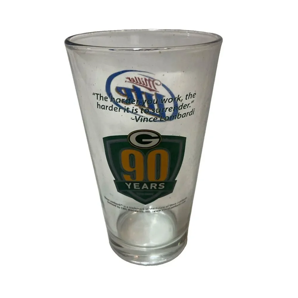 Miller Lite Green Bay Packers Clear Pint Beer Bar Glass 16 oz Standard